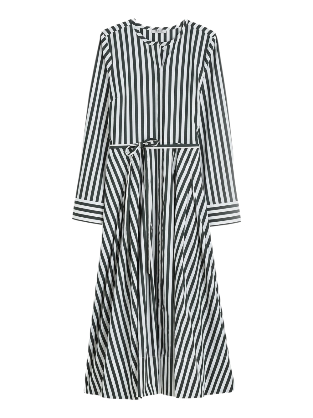 Madewell Janis Stripe Long Sleeve Cotton Poplin Shirtdress In Deep Forest - Picture 4 of 11